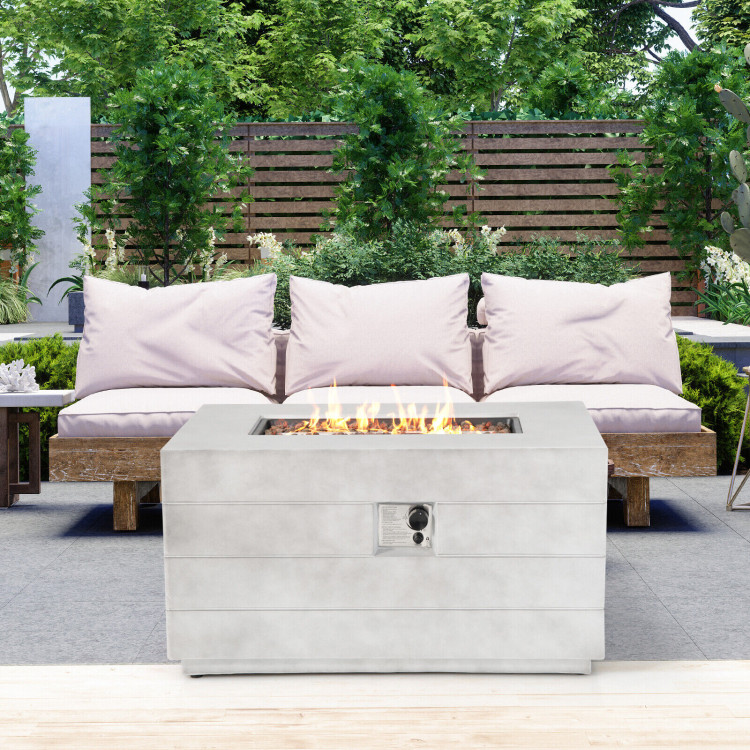 43 Inch Rectangular Concrete Propane Fire Pit Table with Lava Rocks and Cover 50,000 BTU-GrayCostway Gallery View 6 of 9
