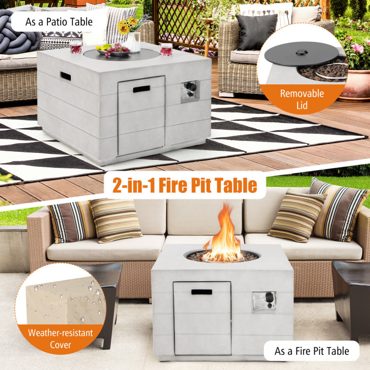 34 Inch Square Concrete Propane Fire Pit Table with Lava Rocks and Cover 50,000 BTU-GrayCostway Gallery View 2 of 9