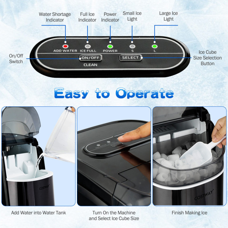 Countertop Ice Maker 26.5lbs/Day with Self-Cleaning Function and Flip Lid-BlackCostway Gallery View 8 of 10