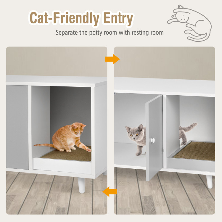 Cat Litter Box Enclosure with Divider and Double Doors-GrayCostway Gallery View 3 of 10