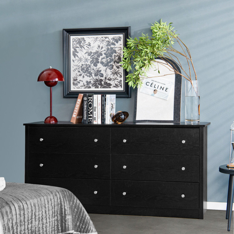 Freestanding 6-Drawer Dresser with Mental Knobs for BedroomCostway Gallery View 7 of 10