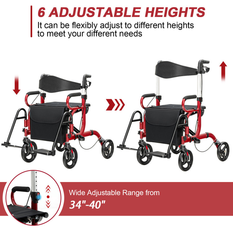Folding Rollator Walker with 8-inch Wheels and Seat-RedCostway Gallery View 7 of 10