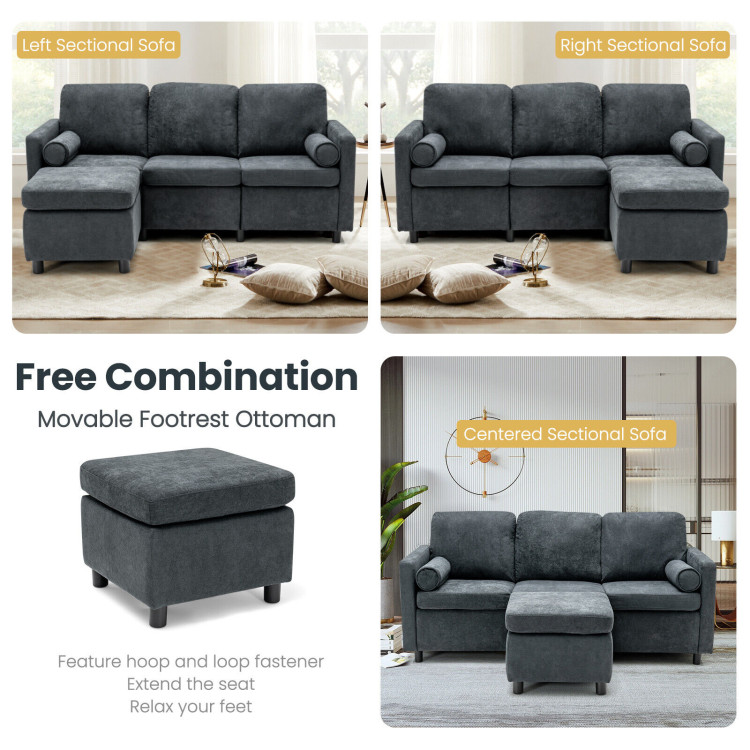 3 Seat L-Shape Movable Convertible Sectional Sofa with Ottoman-GrayCostway Gallery View 1 of 10