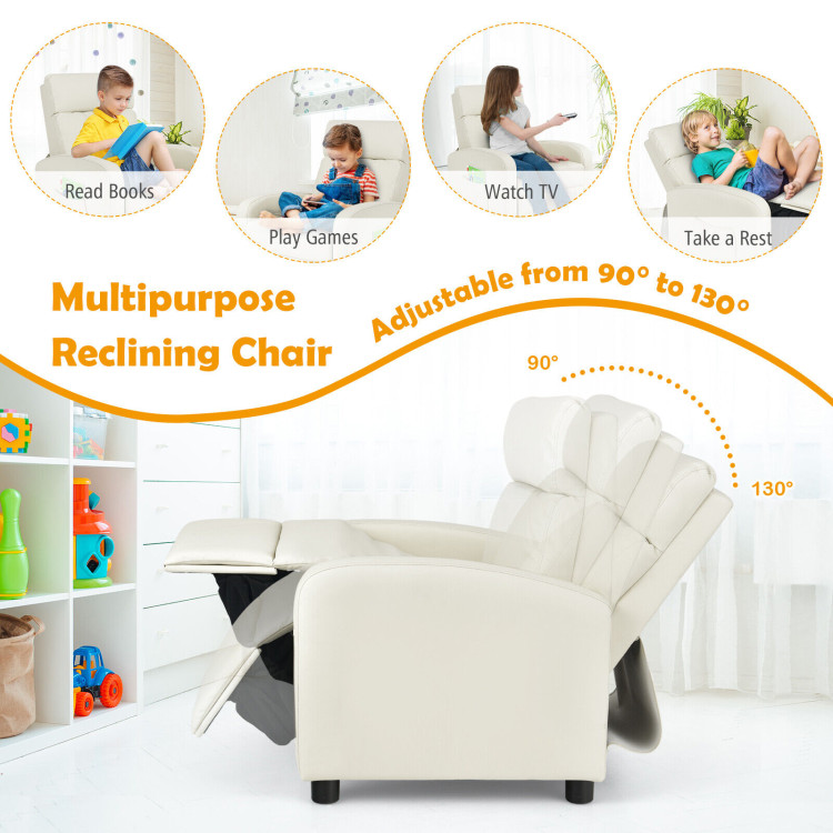 Ergonomic PU Leather Kids Recliner Lounge Sofa for 3-12 Age Group-WhiteCostway Gallery View 10 of 12