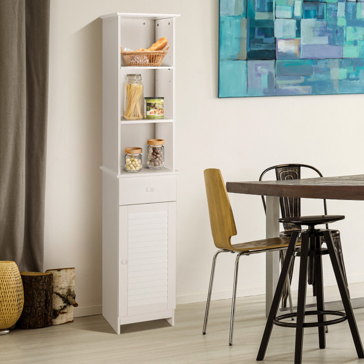 Bathroom Tall Freestanding Storage Cabinet with Open Shelves and Drawer-WhiteCostway Gallery View 6 of 10