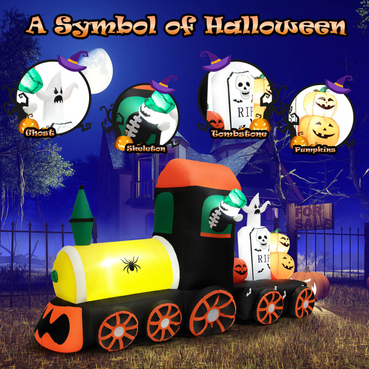 8 Feet Halloween Inflatable Skeleton Ride on Train with LED LightsCostway Gallery View 7 of 10