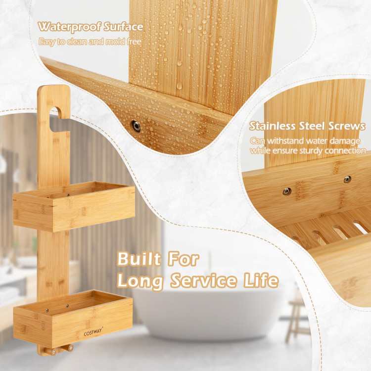 2-Tier Bamboo Hanging Shower Caddy Bathroom Shelf with 2 Hooks-NaturalCostway Gallery View 8 of 10