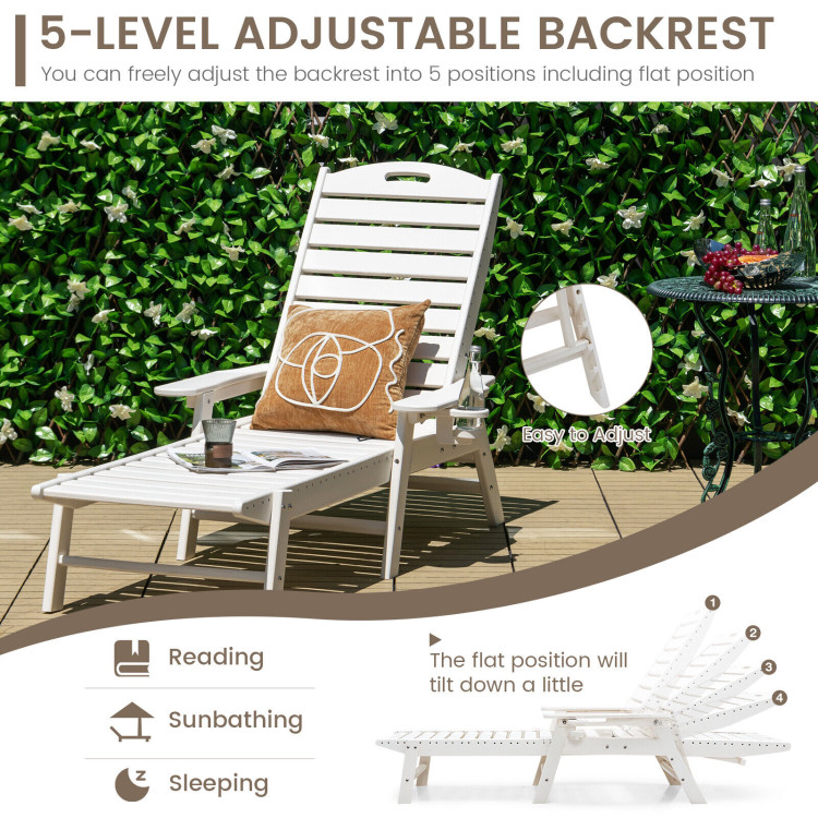 Weatherproof Patio Lounge Chair with Adjustable Back and Cup Holder-WhiteCostway Gallery View 3 of 7