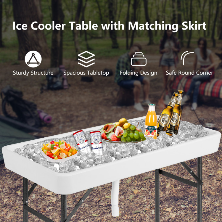 4 Feet Plastic Party Ice Folding Table with Matching SkirtCostway Gallery View 3 of 11