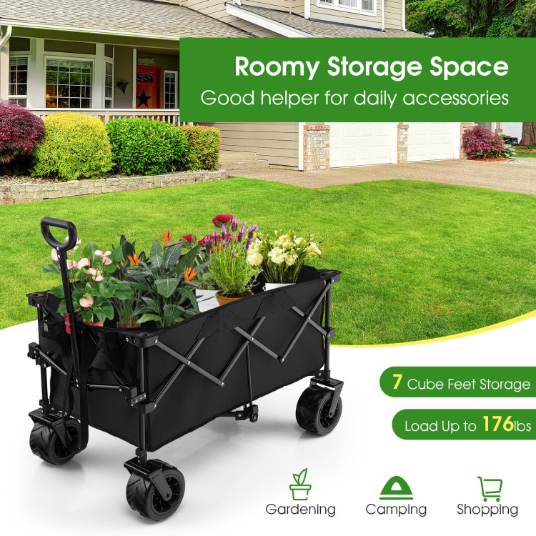 Folding Utility Garden Cart with Wide Wheels and Adjustable Handle-BlackCostway Gallery View 5 of 10