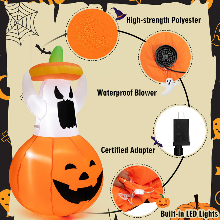 Inflatable Halloween Ghost Decoration with Hat and Pumpkin LanternCostway Gallery View 9 of 10