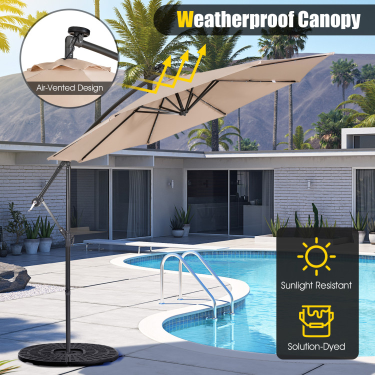 10 Feet Patio Solar Powered Cantilever Umbrella with Tilting System-BeigeCostway Gallery View 7 of 10
