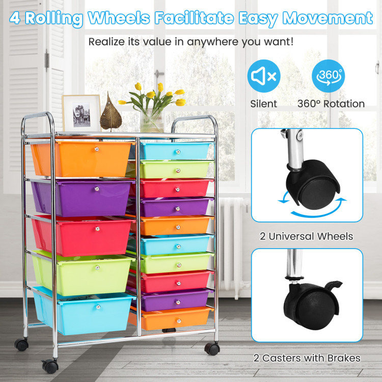 15-Drawer Utility Rolling Organizer Cart Multi-Use Storage-Deep MulticolorCostway Gallery View 6 of 10