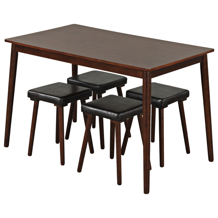 5 Piece Dining Table Set for 4 with 4 Upholstered Stools and Rubber Wood Legs - Gallery View 1 of 10