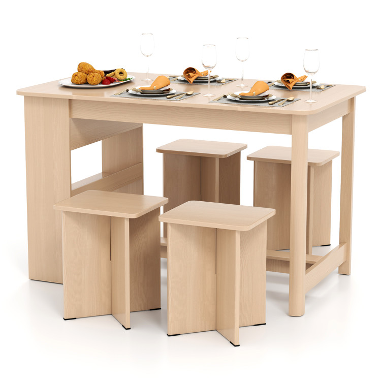 5 Pieces Dining Table Set with Storage Shelf and 4 Stools - Gallery View 1 of 10