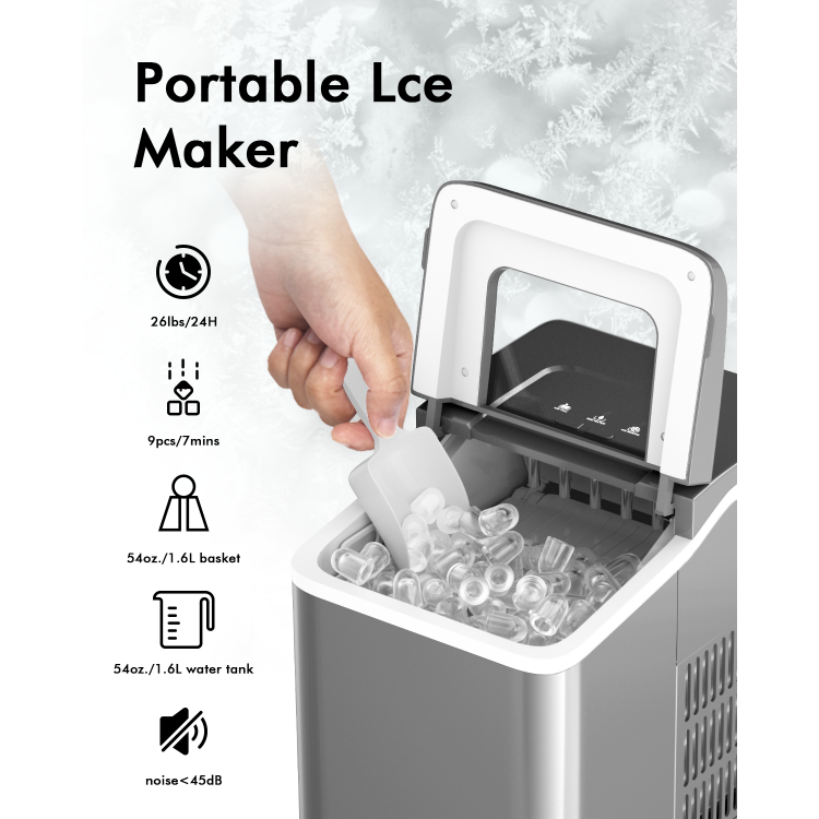 Portable Countertop Ice Maker Machine with Scoop-SilverCostway Gallery View 7 of 9