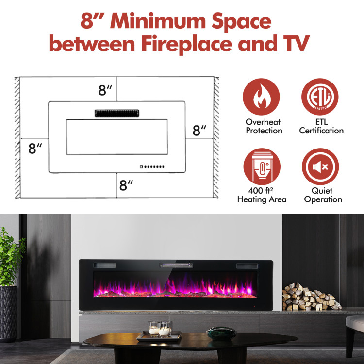 60 Inches Ultra-thin Electric Fireplace with Remote Control and Timer FunctionCostway Gallery View 5 of 10