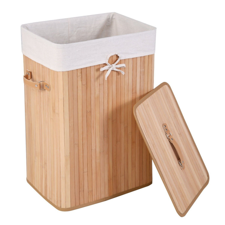 Rectangle Bamboo Hamper Laundry Basket Washing Cloth Bin Storage Bag Lid 3 color-NaturalCostway Gallery View 1 of 9