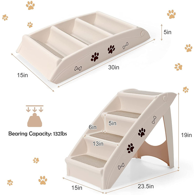 Collapsible Plastic Pet Stairs 4 Step Ladder for Small Dog and Cats-BeigeCostway Gallery View 5 of 10