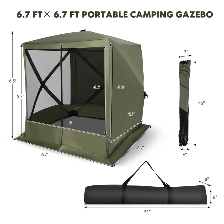 6.7 x 6.7 Feet Pop Up Gazebo with Netting and Carry Bag-GreenCostway Gallery View 4 of 12