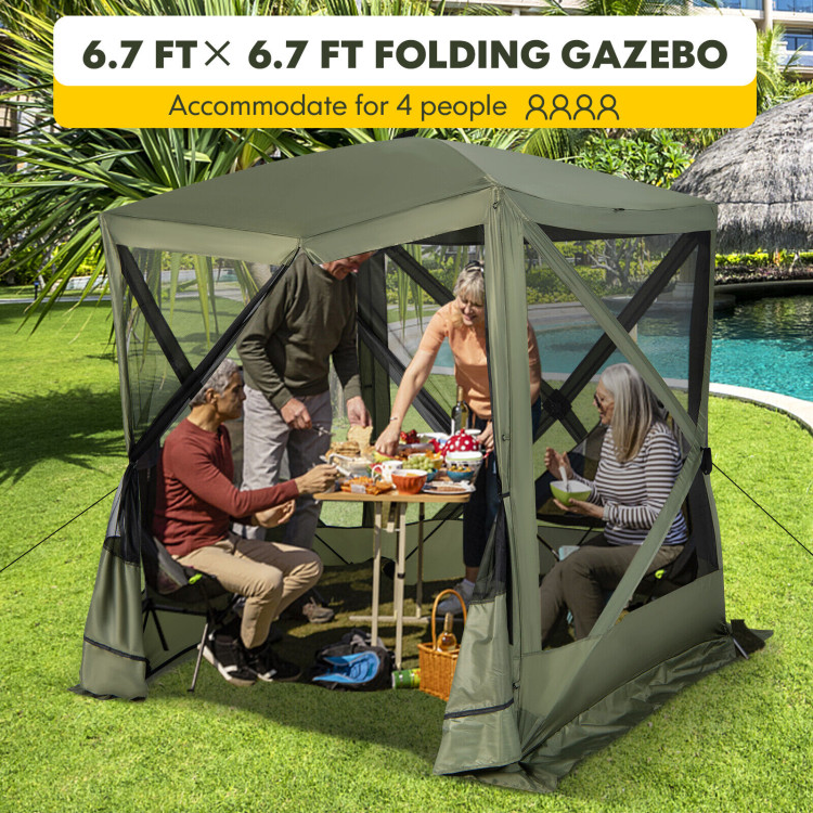 6.7 x 6.7 Feet Pop Up Gazebo with Netting and Carry Bag-GreenCostway Gallery View 10 of 12