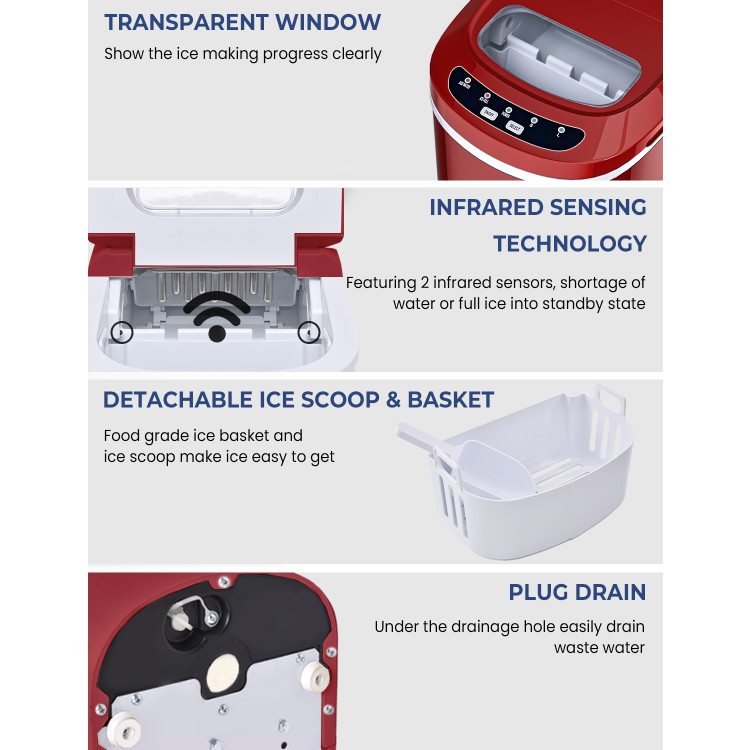 Mini Portable Compact Electric Ice Maker Machine-RedCostway Gallery View 11 of 11