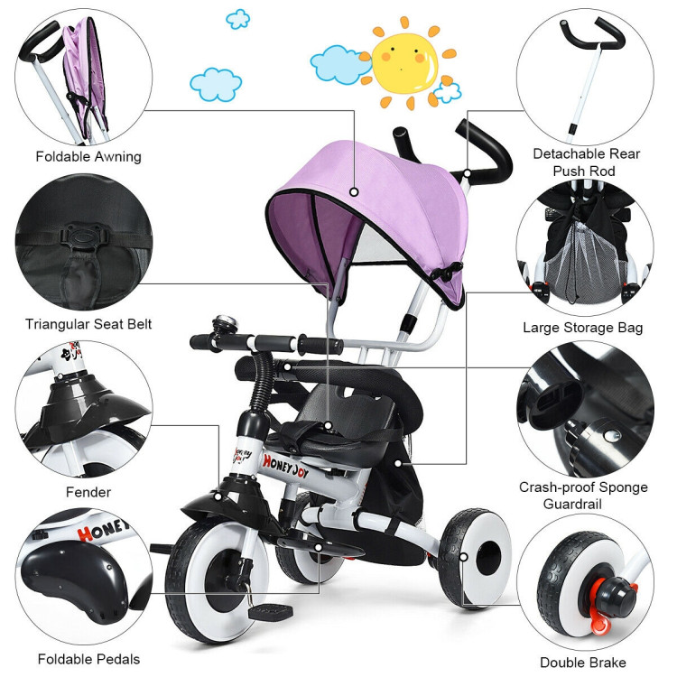 4-in-1 Kids Baby Stroller Tricycle Detachable Learning Toy Bike-PinkCostway Gallery View 8 of 11