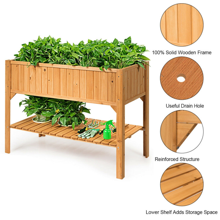 Wooden Elevated Planter Box Shelf Suitable for Garden UseCostway Gallery View 5 of 11