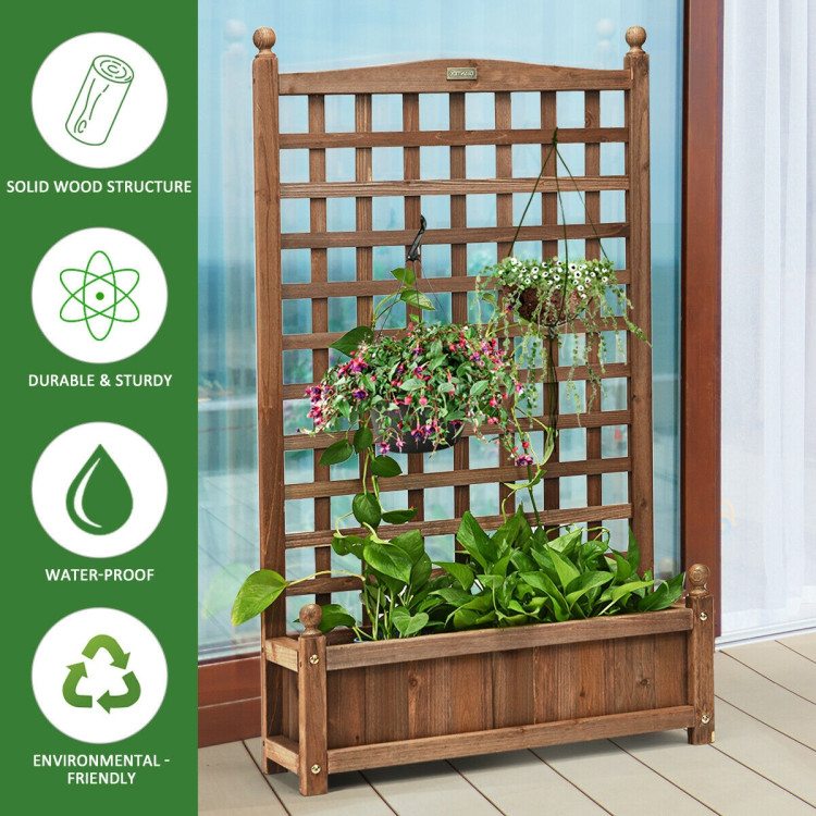 Solid Free Standing Wood Planter Box with Trellis for GardenCostway Gallery View 3 of 12