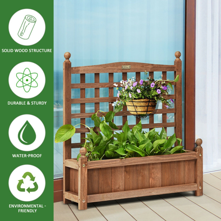 Solid Wood Planter Box with Trellis Weather-resistant OutdoorCostway Gallery View 2 of 7