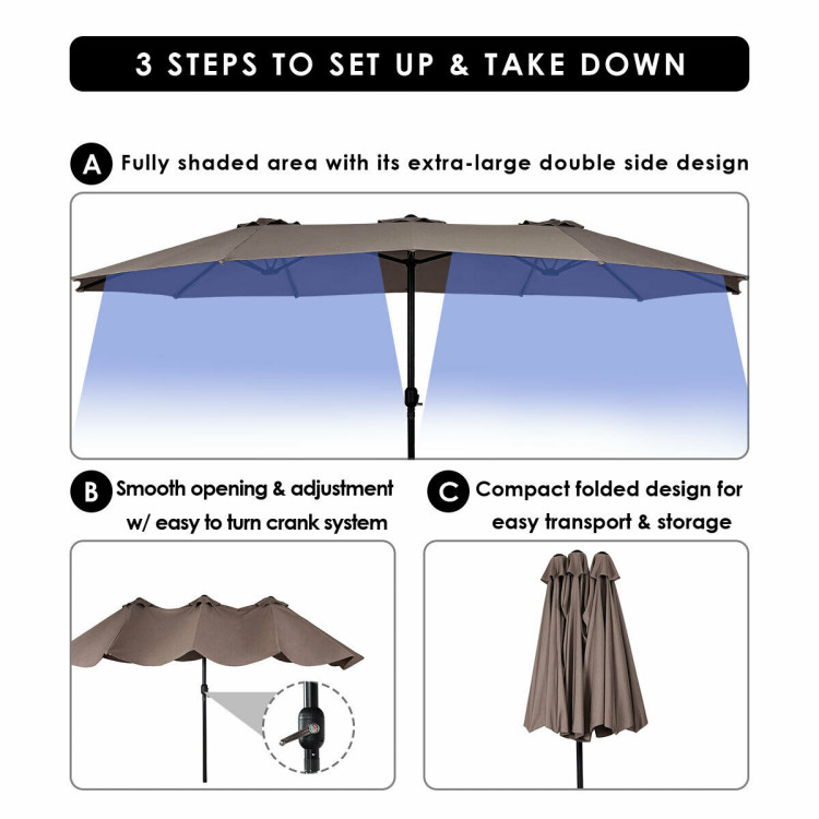 15 Feet Double-Sided Outdoor Patio Umbrella with Crank without Base-TanCostway Gallery View 9 of 10