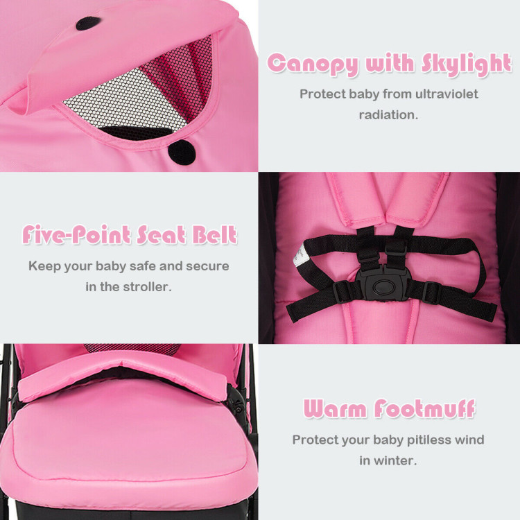 2-in-1 Foldable Pushchair Newborn Infant Baby Stroller-PinkCostway Gallery View 5 of 10