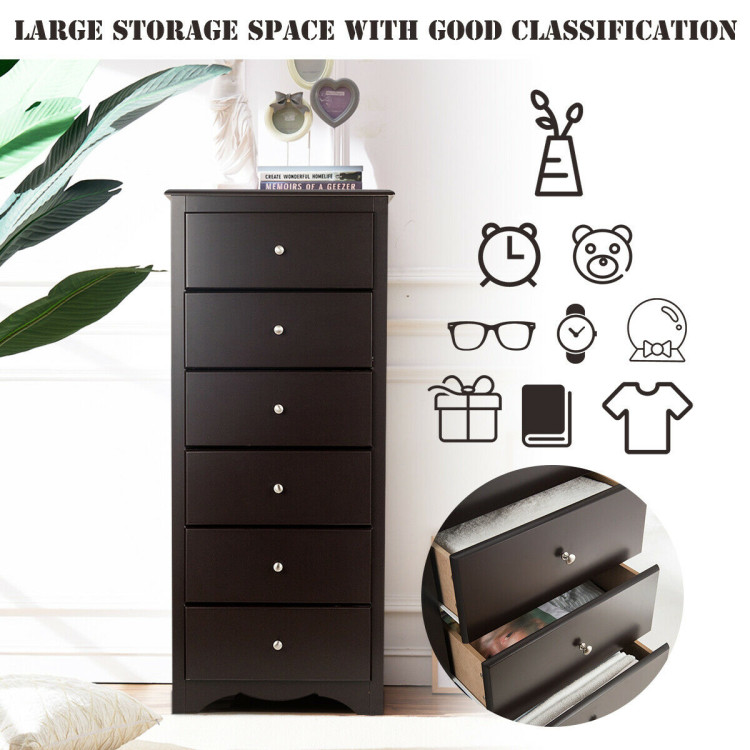 6 Drawers Chest Dresser Clothes Storage Bedroom Furniture Cabinet-BrownCostway Gallery View 12 of 12