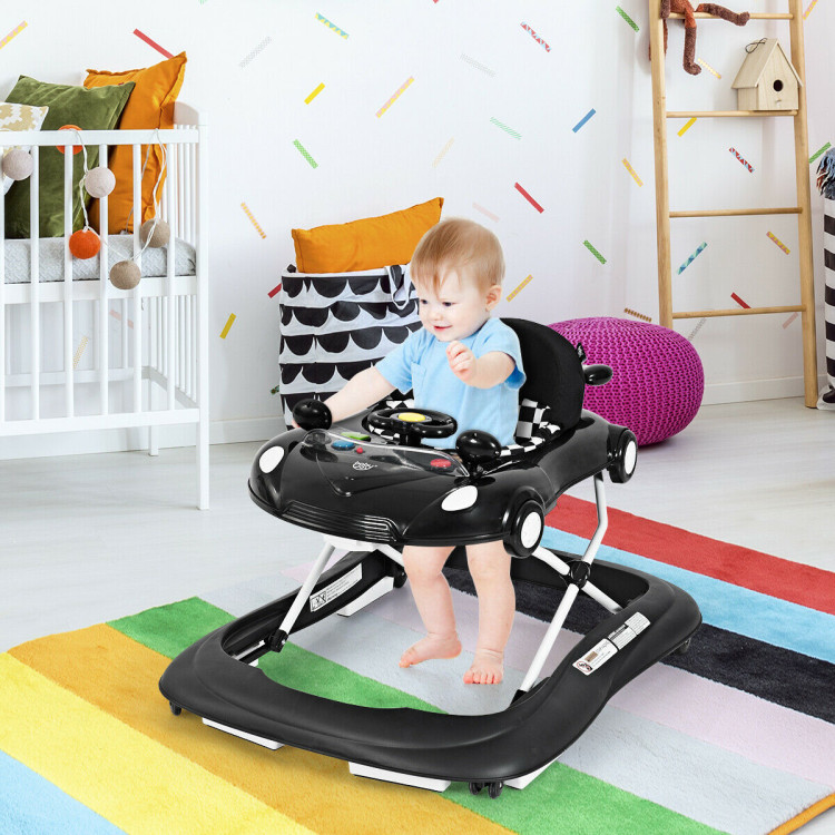  BABY JOY Baby Walker, 2 in 1 Foldable Activity Behind Walker  with Adjustable Height & Speed, Friction Control Functions, Safety Belt,  High Back Padded Seat, Music, Detachable Penguin Play Bar (