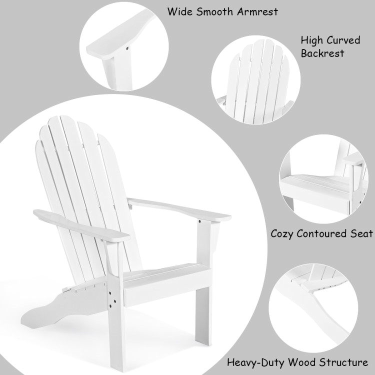 Wooden Outdoor Lounge Chair with Ergonomic Design for Yard and Garden-WhiteCostway Gallery View 3 of 18