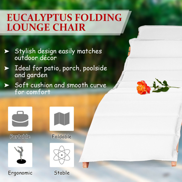 3 Pieces Folding Patio Eucalyptus Wood Lounge Chair Set with Foldable Side TableCostway Gallery View 6 of 14