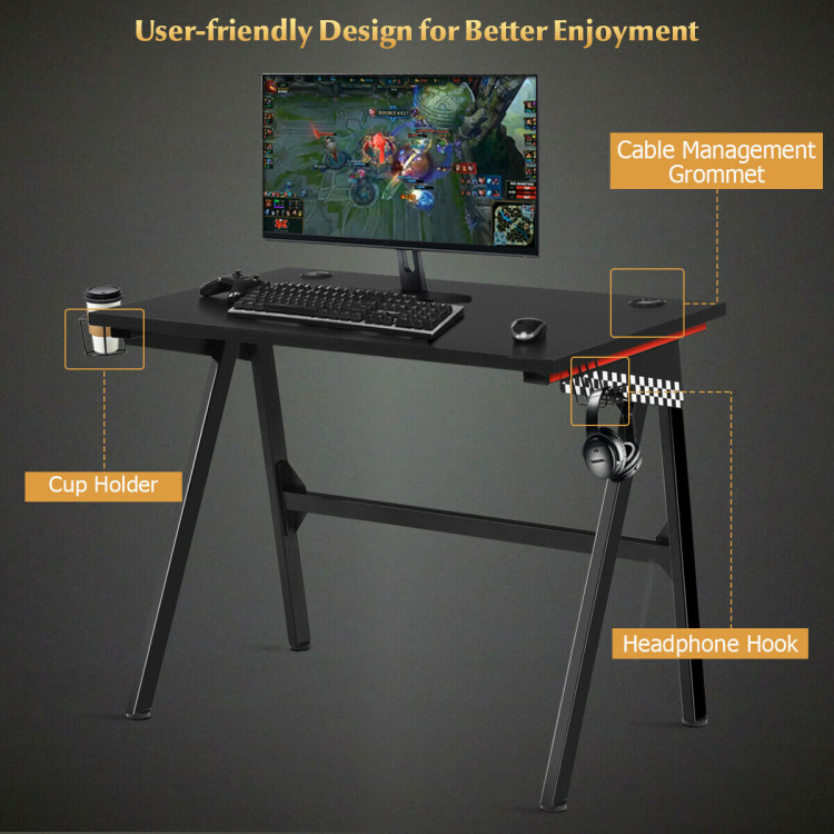 Ergonomic Computer Gaming Desk with Cup Holder and Headphone HookCostway Gallery View 2 of 12