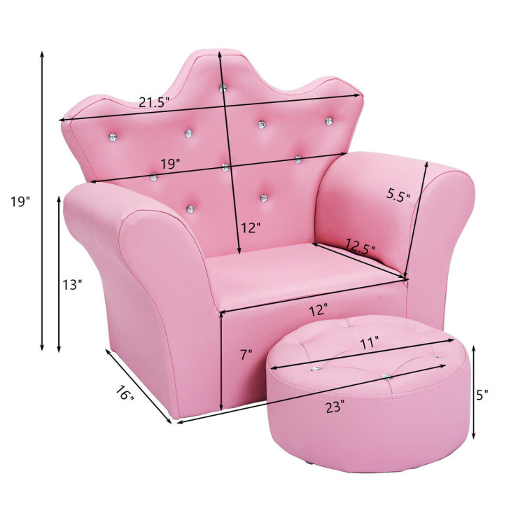 Pink Kids Sofa Armrest Couch with Ottoman-PinkCostway Gallery View 4 of 10