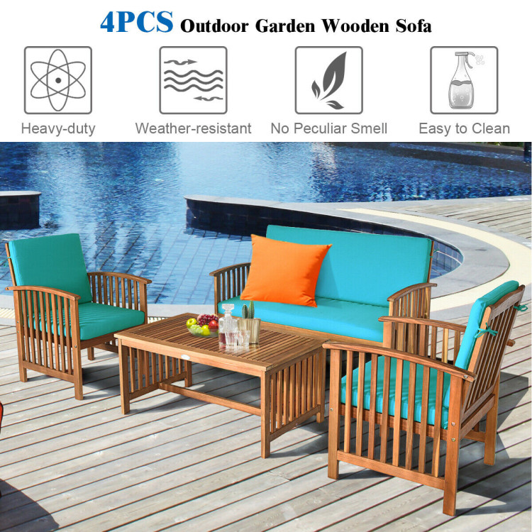 4 Pieces Patio Solid Wood Furniture Set-BlueCostway Gallery View 8 of 11