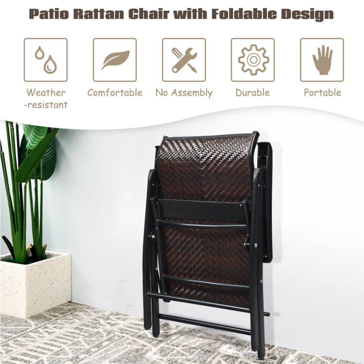 2 Pieces Patio Rattan Folding Reclining ChairCostway Gallery View 2 of 11