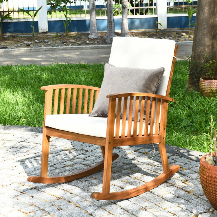 Outdoor Acacia Wood Rocking Chair with Detachable Washable CushionsCostway Gallery View 4 of 12