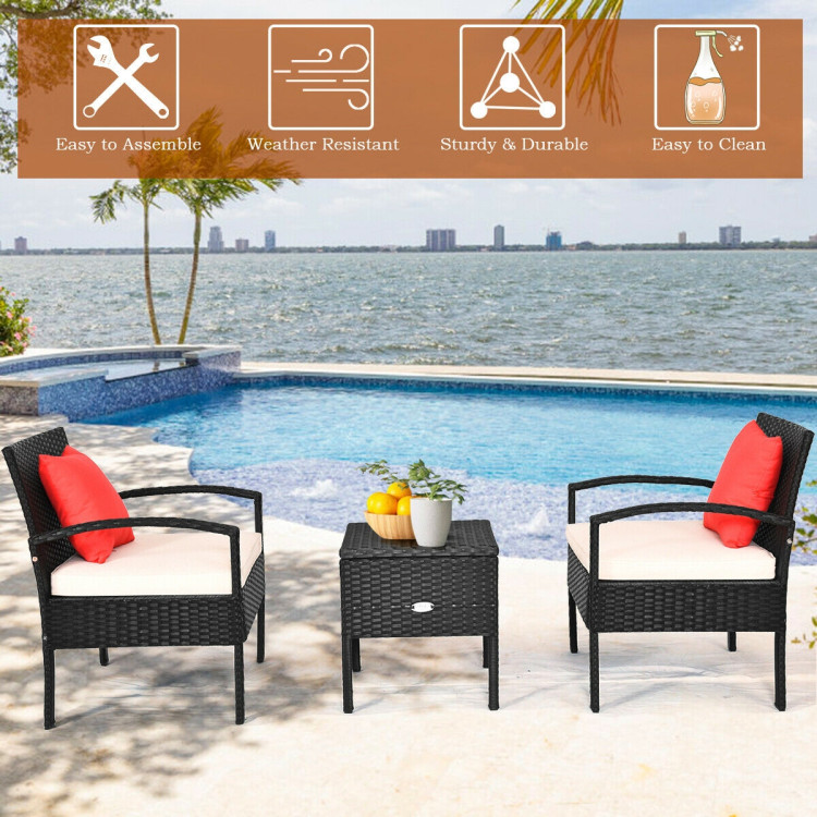 3 Piece PE Rattan Wicker Sofa Set with Washable and Removable Cushion for PatioCostway Gallery View 3 of 13