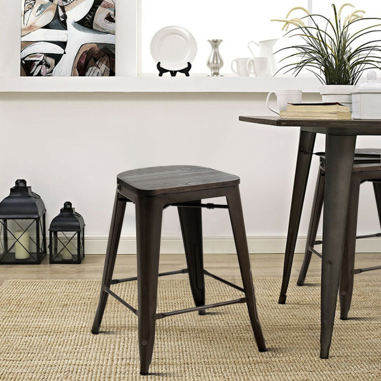 Set of 4 Industrial Metal Counter Stool Dining Chairs with Removable Backrests-GunCostway Gallery View 6 of 12