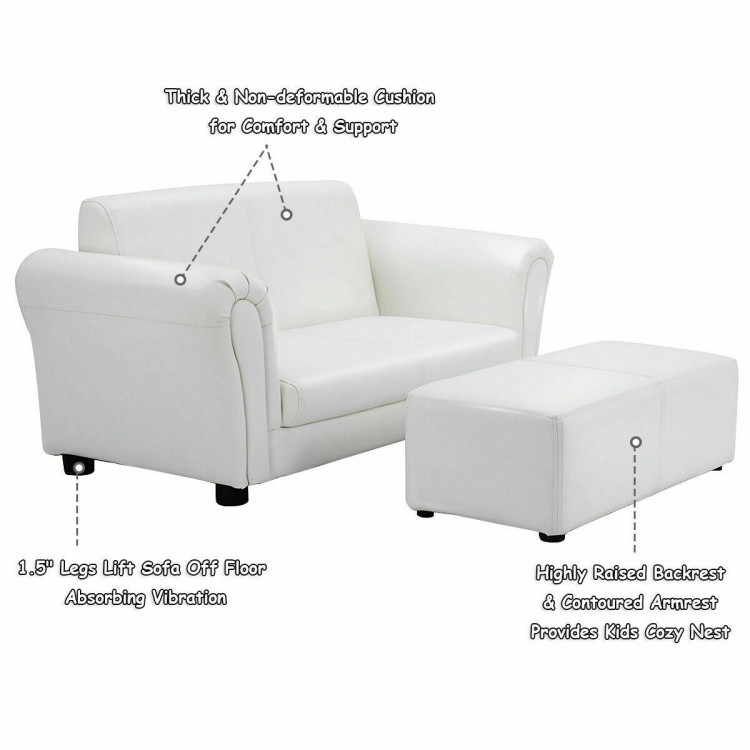 Soft Kids Double Sofa with Ottoman-WhiteCostway Gallery View 10 of 12