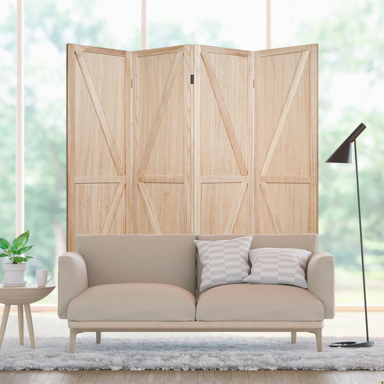 4 Panels Folding Wooden Room Divider-NaturalCostway Gallery View 6 of 12