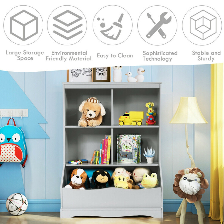3-Tier Children's Multi-Functional Bookcase Toy Storage Bin Floor Cabinet-GrayCostway Gallery View 3 of 12