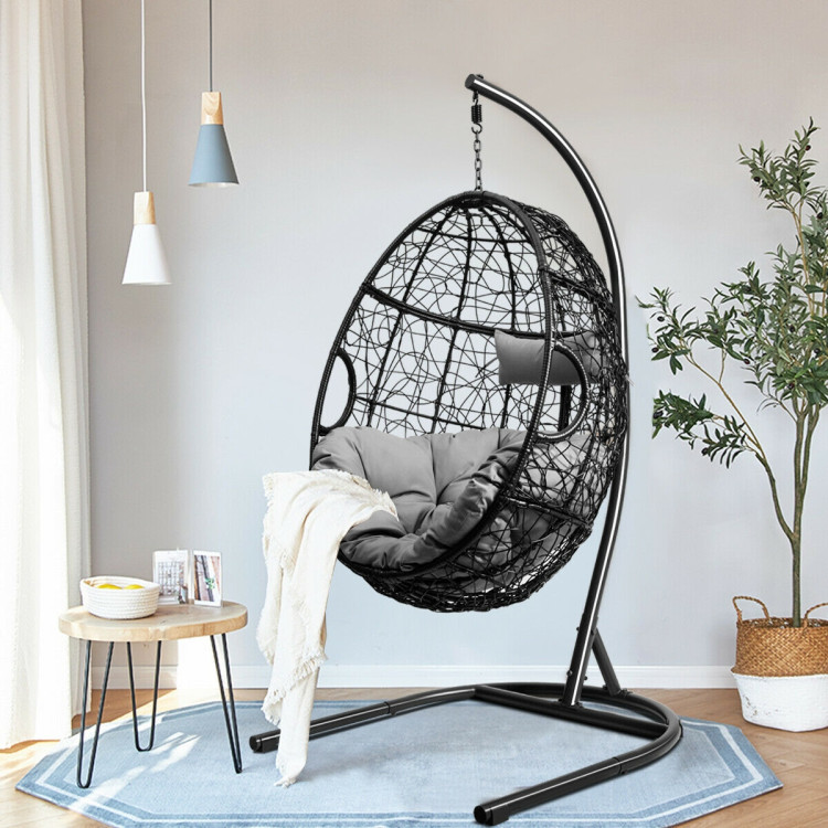 Hanging Cushioned Hammock Chair with Stand -GrayCostway Gallery View 6 of 12