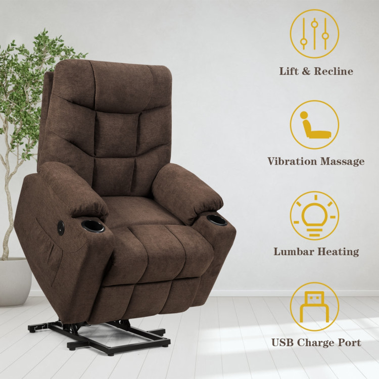 Electric Power Lift Recliner Massage Sofa-BrownCostway Gallery View 3 of 10