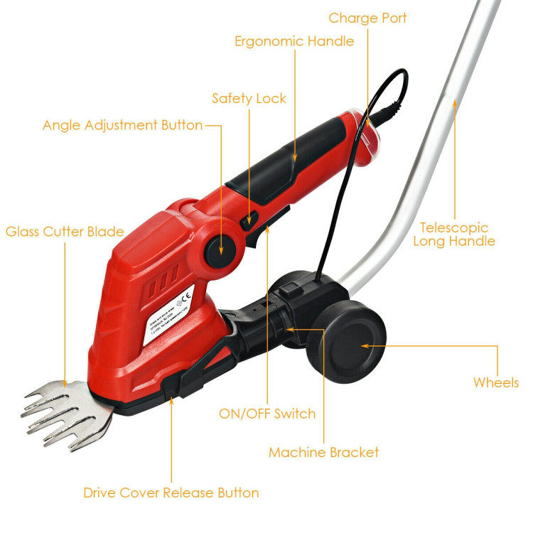 7.2V Cordless Grass Shear with Extension Handle and Rechargeable BatteryCostway Gallery View 5 of 12