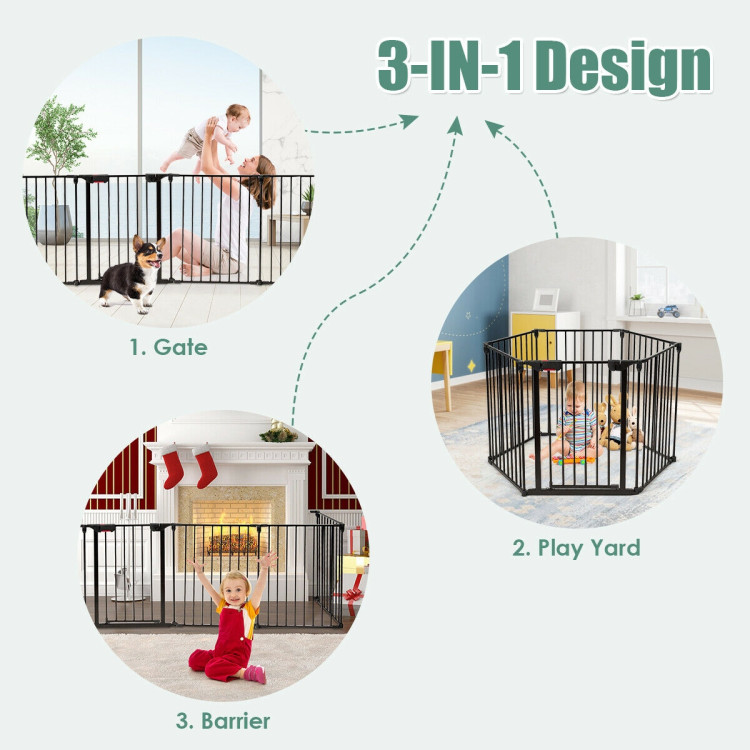 6 Panel Wall-mount Adjustable Baby Safe Metal  Fence Barrier-BlackCostway Gallery View 10 of 12